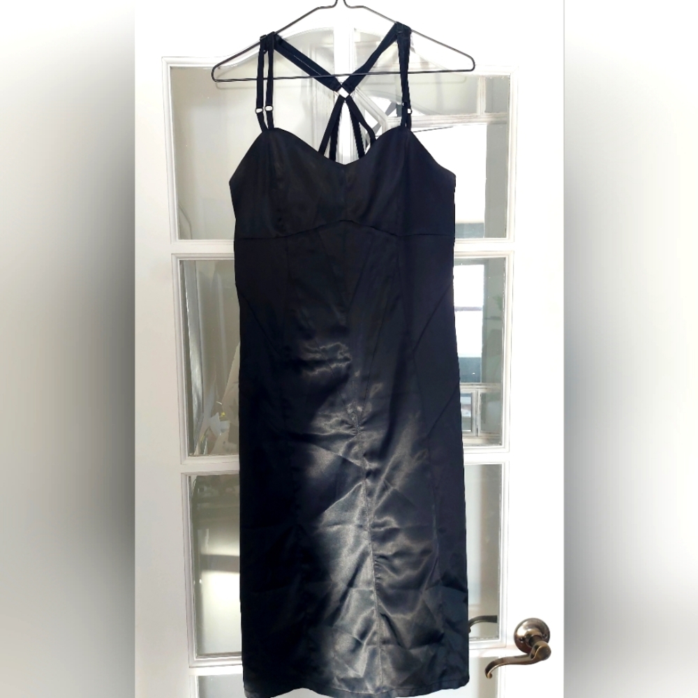 Chic Black Strappy Shiny Dress